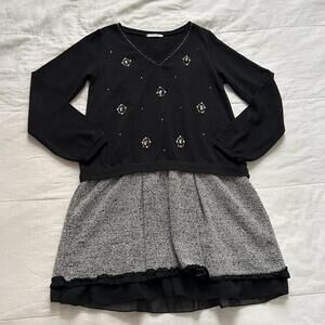 Axes Femme Black and grey drop waist beaded detail dress with ruffles